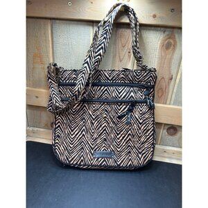 Vera Bradley Zebra Print Quilted Crossbody Bag With Multiple Zipper Pockets